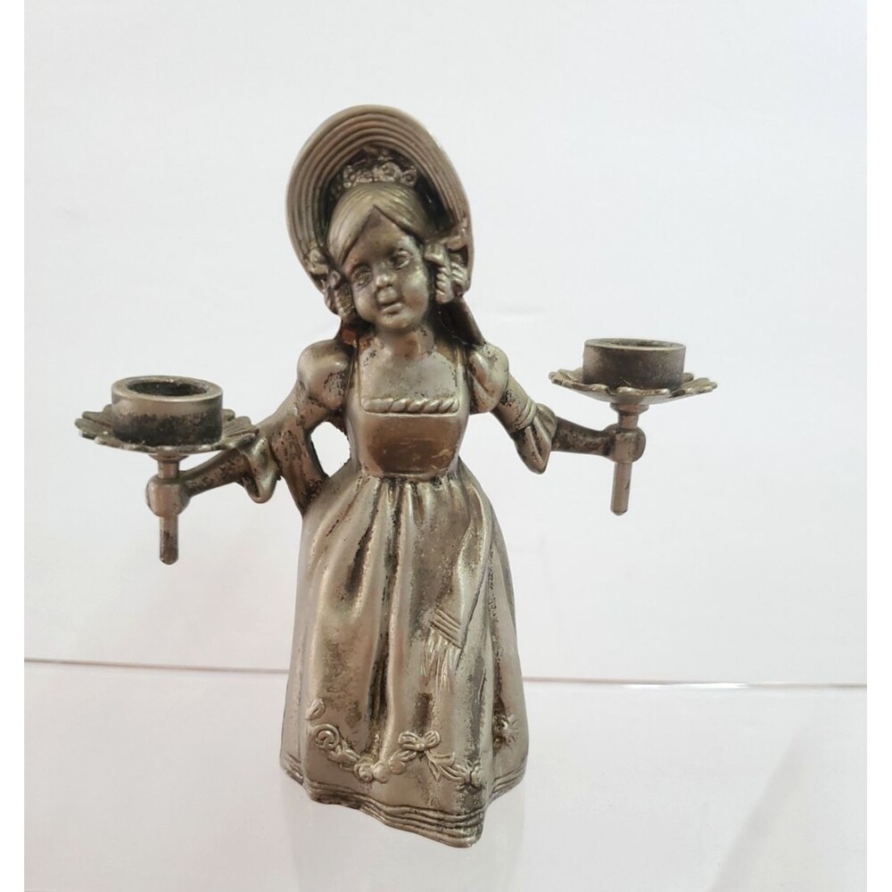 Vintage Hans Christian Andersen Little Match Girl Pewter Candle Holder Snuffer